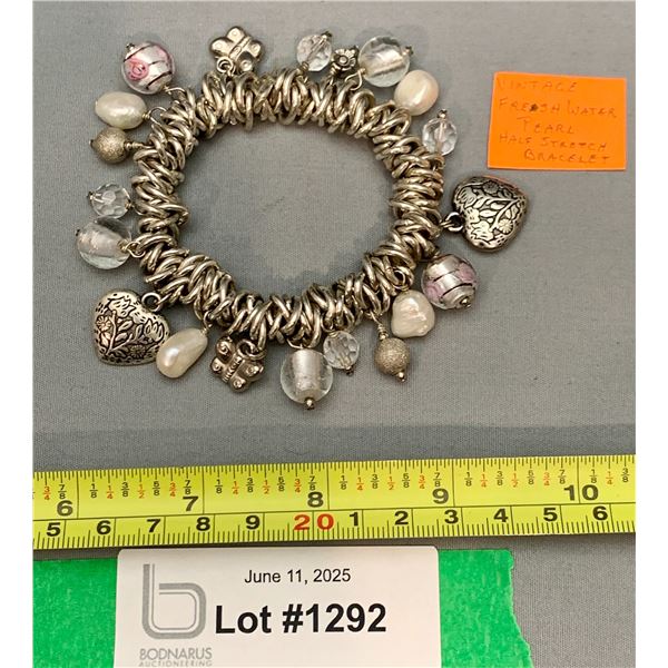 Vintage Freshwater Pearl 1/2 Stretch Charm Bracelet