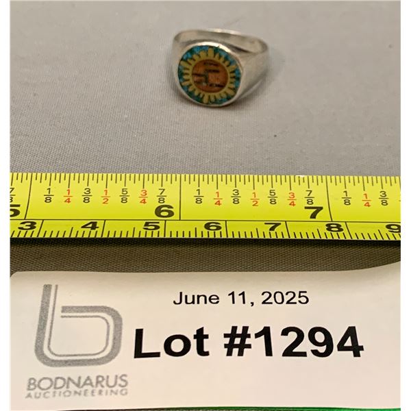 Vintage Sterling Silver Mexican Motif Ring - Size 9