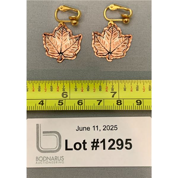 Vintage Hammered Copper "Maple Leaf" Earring Set