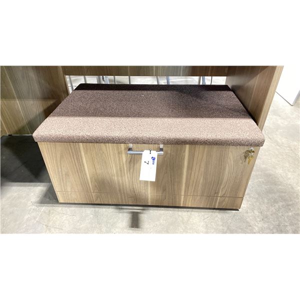 NATURAL WOOD LOOK SINGLE DRAWER STORAGE SEATING PEDESTAL 36"W X 24"D X 17"H