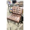Image 2 : MITCHELL GOLD + BOB WILLIAMS BROWN LEATHER METAL FRAMED MODERN ARMLESS CHAIR