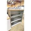 Image 2 : STEELCASE GREY METAL 3 TIER 36"W X 15"D X 40"H BOOKCASE WITH NATURAL WOOD LOOK TOP