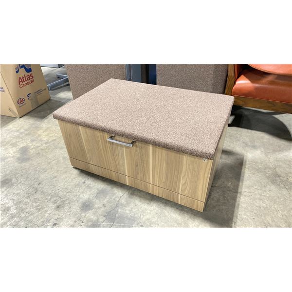NATURAL WOOD LOOK SINGLE DRAWER STORAGE SEATING PEDESTAL 36 W X 24 D X 17 H