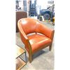 Image 2 : MITCHELL GOLD + BOB WILLIAMS RUST LEATHER SOLID WOOD FRAMED TUB CHAIR