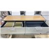 Image 2 : 2 STEELCASE GREY METAL 3 DRAWER STORAGE FILE CABINETS WITH NATURAL WOOD LOOK TOP ( SIDE BY SIDE