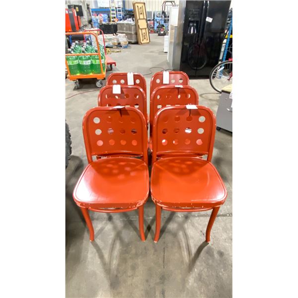 6 RUSTIC RED CURVED BACK DESIGNER SIDE CHAIRS