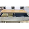 Image 2 : 2 STEELCASE GREY METAL 3 DRAWER STORAGE FILE CABINETS WITH NATURAL WOOD LOOK TOP ( SIDE BY SIDE