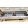 Image 3 : 2 STEELCASE GREY METAL 3 DRAWER STORAGE FILE CABINETS WITH NATURAL WOOD LOOK TOP ( SIDE BY SIDE