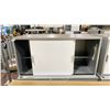 Image 2 : 3 STEELCASE WHITE / GREY METAL 2 SLIDING DOOR WALL HUNG STORAGE CABINETS