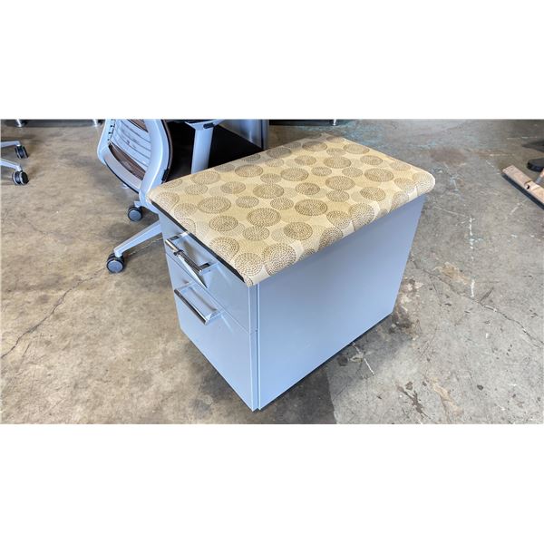STEELCASE GREY METAL 2 DRAWER PADDED TOP MOBILE SEATING PEDESTAL