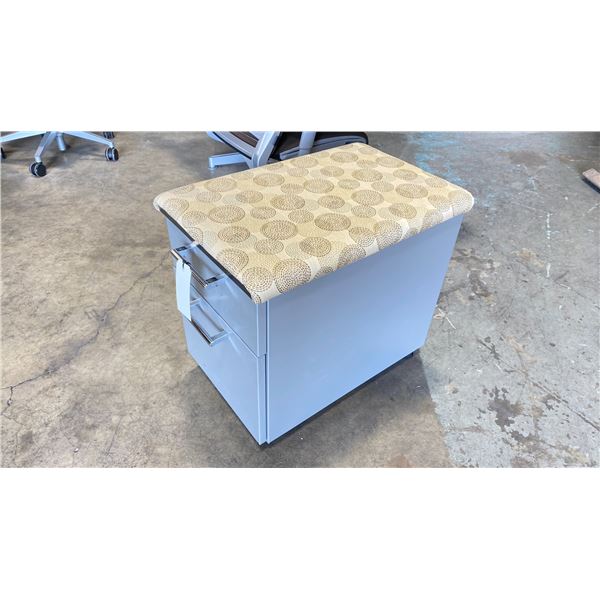 STEELCASE GREY METAL 2 DRAWER PADDED TOP MOBILE SEATING PEDESTAL