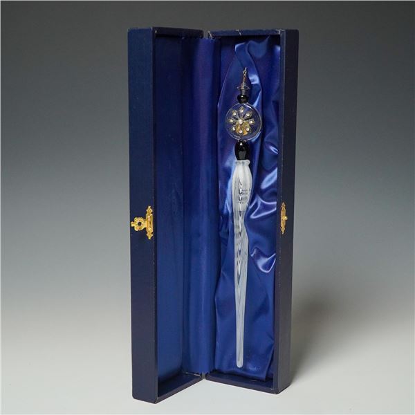 Italian Glass Dip Pen with Floral Medallion in Box