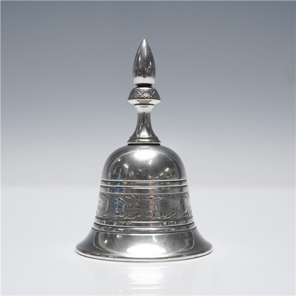 English Silver Plated Table Bell with Engraved Band and Finial