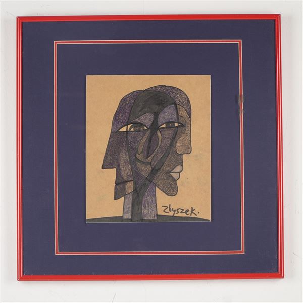 Zbyszek Koziol Abstract Portrait Drawing Framed