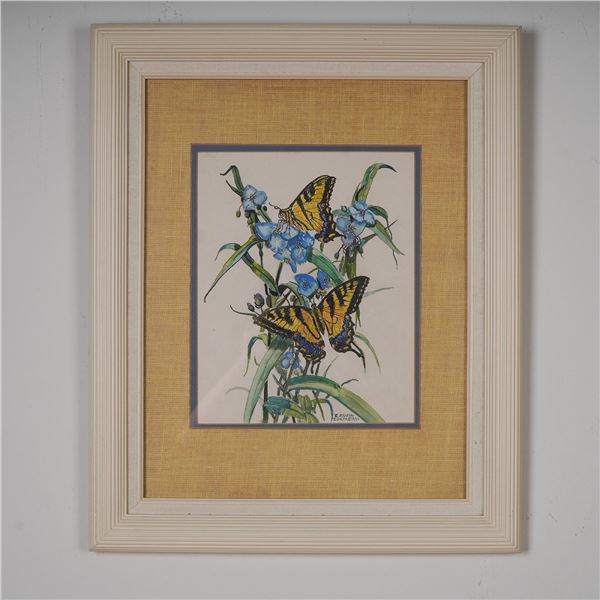 F. Alvin Zimmerli, Watercolor on Paper, Tiger Swallowtail on Lily, Signed
