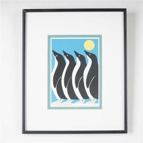 MC, Color Lithograph on Paper, Marching Penguins, Signed