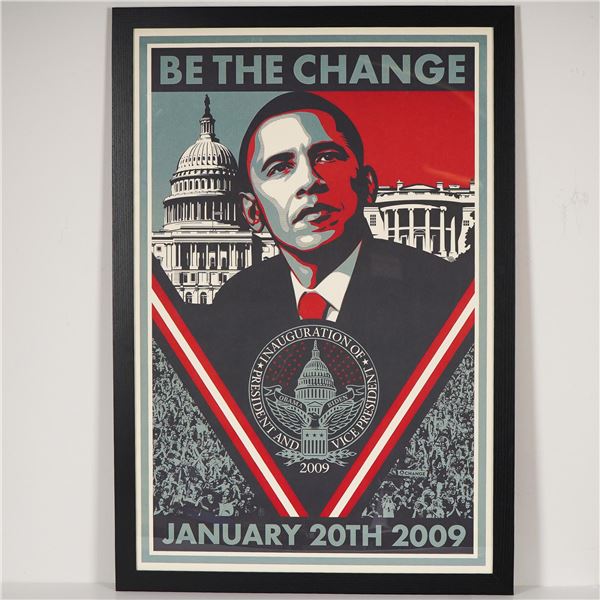 Shepard Fairey, Inauguration Lithograph, Barak Obama Be The Change w/ COA