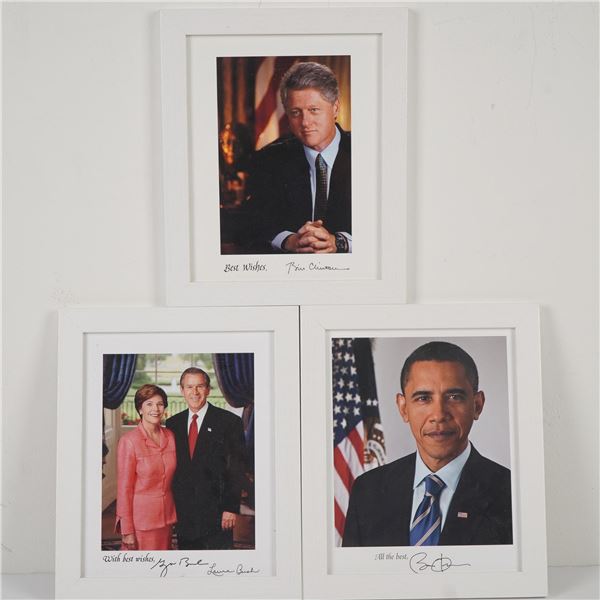 3pc Presidential Portrait Trio Framed, Clinton, Bush, and Obama