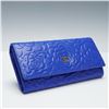Image 1 : Chanel Camellia Embossed Blue Leather Wallet with Box & Pouch