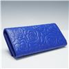 Image 2 : Chanel Camellia Embossed Blue Leather Wallet with Box & Pouch