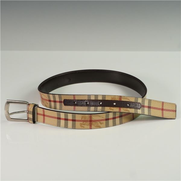 Burberry Designer Leather Haymarket Check Canvas Belt
