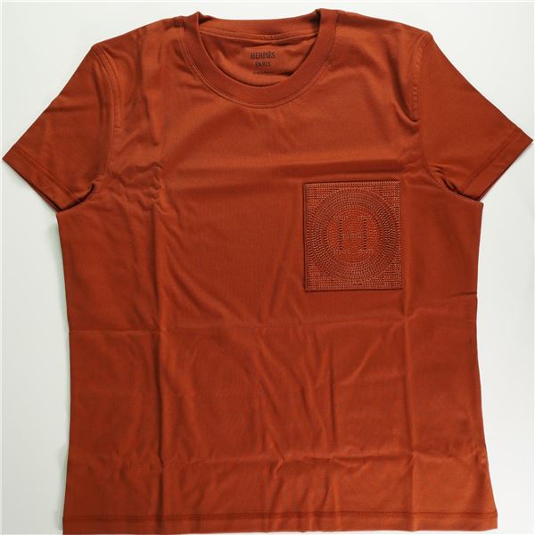 Hermes Embroidered Pocket Rust-Red T-Shirt
