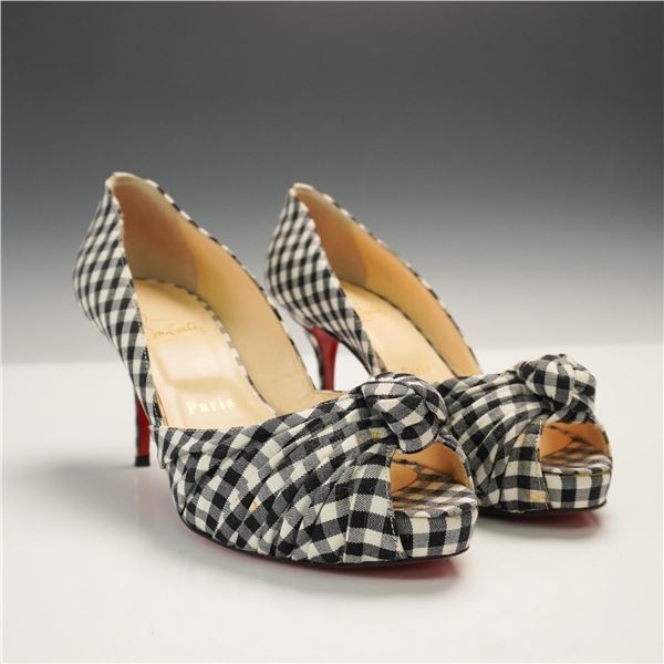 Christian Louboutin Women's Peep-Toe Heels, Black and White Gingham
