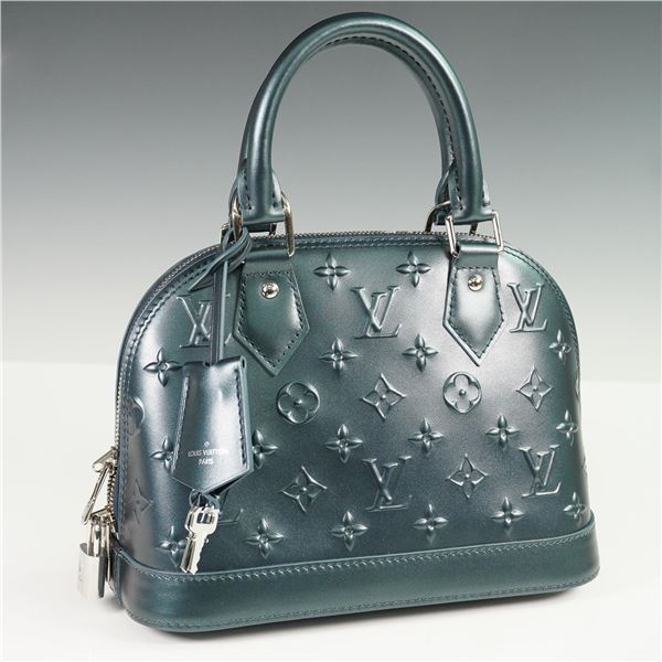 Louis Vuitton Alma BB Monogram Vernis Leather Handbag, Metallic Teal