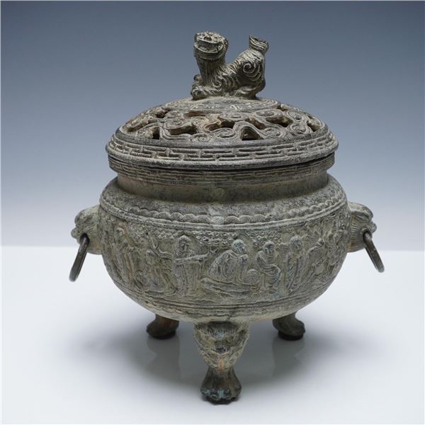 Large Qing Dynasty Bronze Tripod Incense Burner - 18th Century