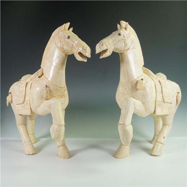 Pair of Chinese Mosaic Bone Tang Horse Sculptures