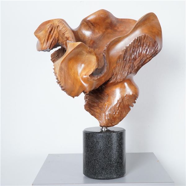 William Reed, Twister, Hand-Carved Wood Sculpture on Marble Base