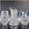 Image 1 : 3pc Crystal and Glass Pitcher and Vases