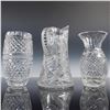 Image 2 : 3pc Crystal and Glass Pitcher and Vases