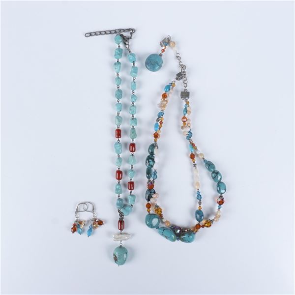 3pc Costume Jewelry Turquoise and Beads Necklaces/ Earrings