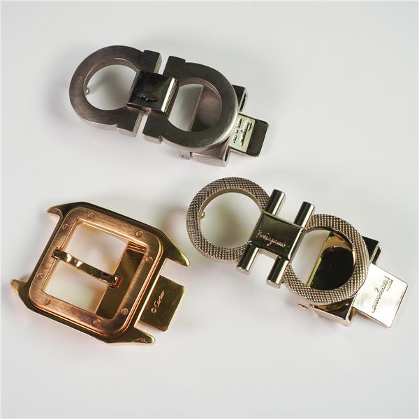 3pc Designer Belt Buckle Lot: Cartier & Ferragamo