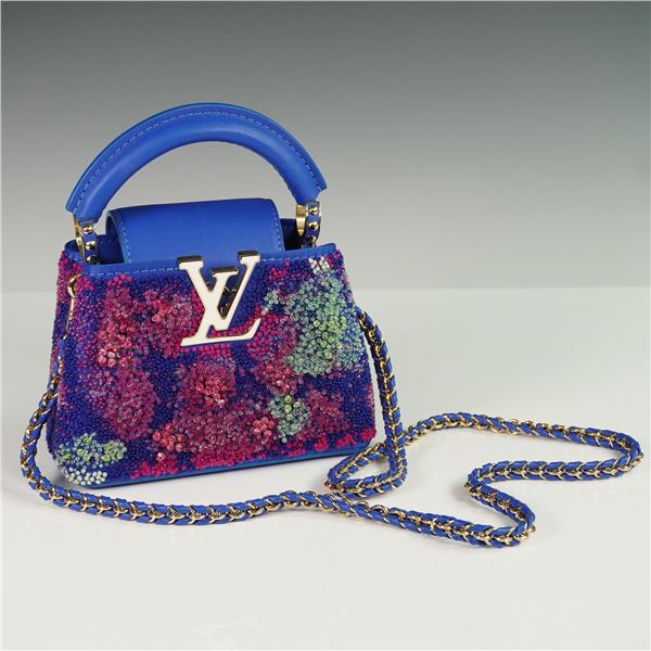Louis Vuitton Nano Capucine Handbag, Blue Beaded Leather