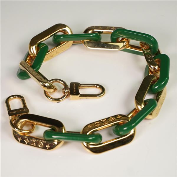 Louis Vuitton Bag Charm, Green and Gold Chain Link