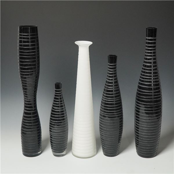 5pc Contemporary Striped Glass Vases