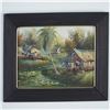 Image 1 : Oil on Board Painting, Thai Riverside Village Scene in Wood Frame
