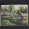Image 2 : Oil on Board Painting, Thai Riverside Village Scene in Wood Frame