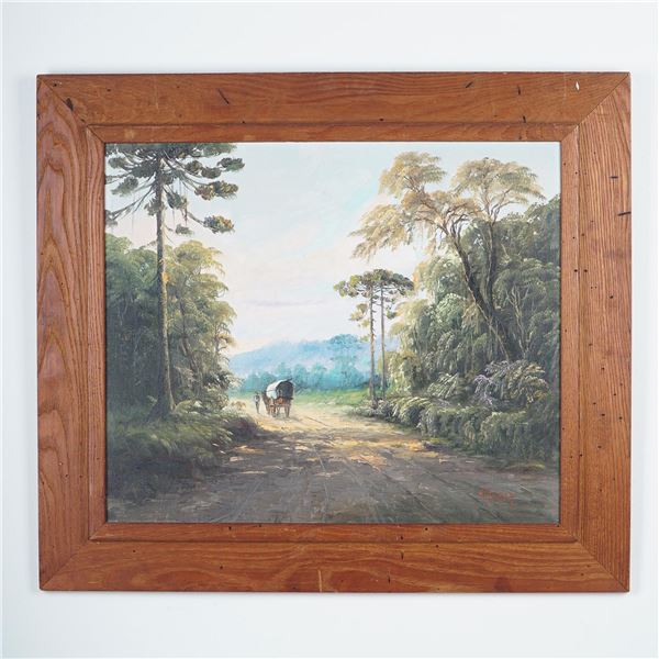 George Deaca, Oil on Board, Forest Road with Wagon, Signed