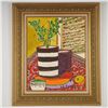Image 1 : A.E. Barnes Framed Still Life Painting with Fruit and Striped Vase