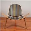 Image 1 : Hans Wegner Style Bentwood Shell Chair with Striped Upholstery