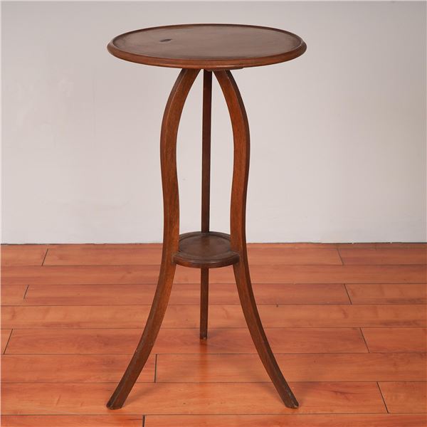 Vintage Carved Wood Tripod Stand with Round Tray Top