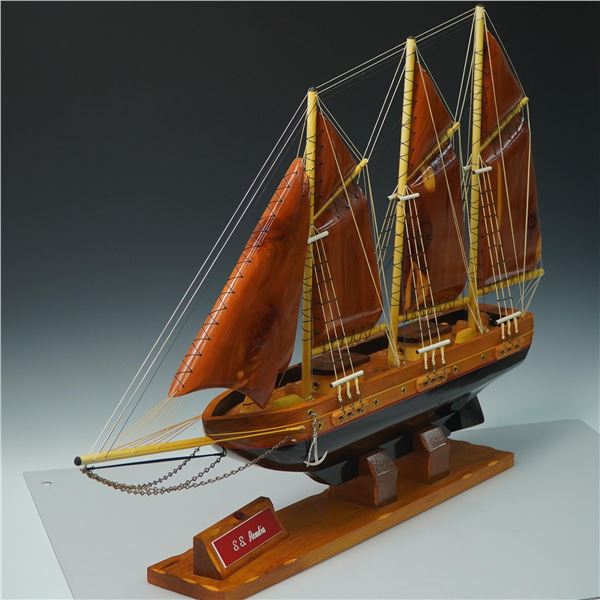 Wooden Model Ship, S.S. Acadia, 3-Masted Schooner