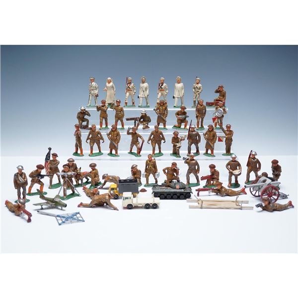 53pc Vintage Metal Toy Soldiers and Accessories
