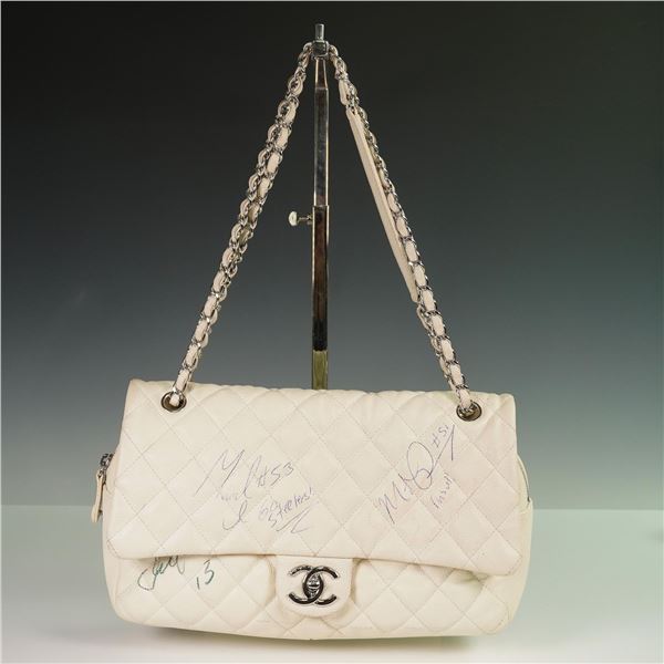 Chanel Caviar Flap Bag in Off-White with NFL Signatures