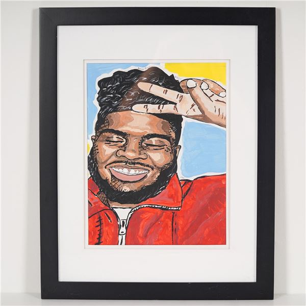 Amma Fordjour, Gouache on Paper, Portrait of Singer Khalid, Signed