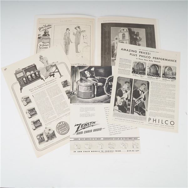 5pc Vintage Magazine Ads, Radio, Tires, Kitchen Appliances