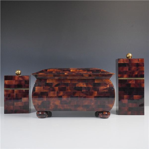 3pc Tessellated Horn Jewelry boxes